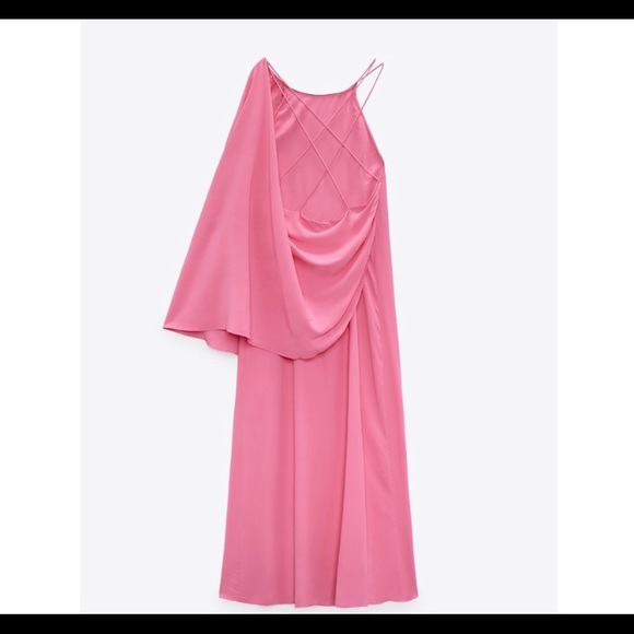 NEW ZARA PINK CAPE DRESS WITH EARRINGS LIMITED EDITION MEDIUM XL 8326/294 - Picture 4 of 12